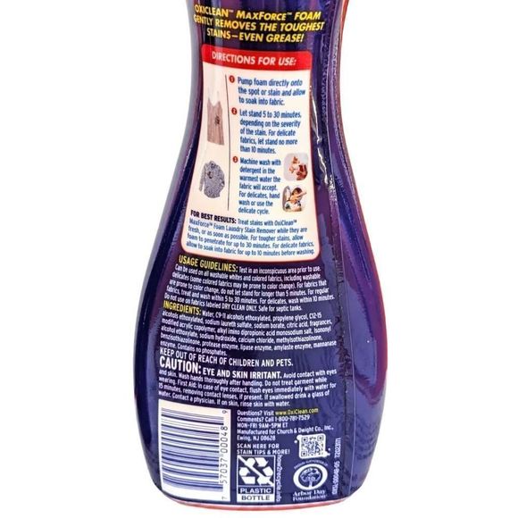 OxiClean MaxForce Laundry Stain Remover Foam 9 fl oz Lot of 2 Pump Dirty Clothes - Picture 4 of 4